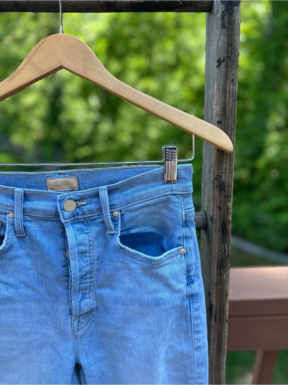 MOTHER Light Blue Button Fly Jeans - the Tripper Ankle Fray, Island Time - Picture 2 of 11